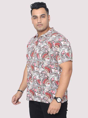 Men Plus Size Ethnic Red Digital Printed Polo Collar T-shirt - Guniaa Fashions