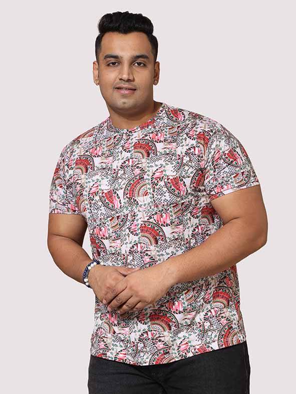 Men Plus Size Ethnic Red Digital Printed Round Neck T-Shirt - Guniaa Fashions