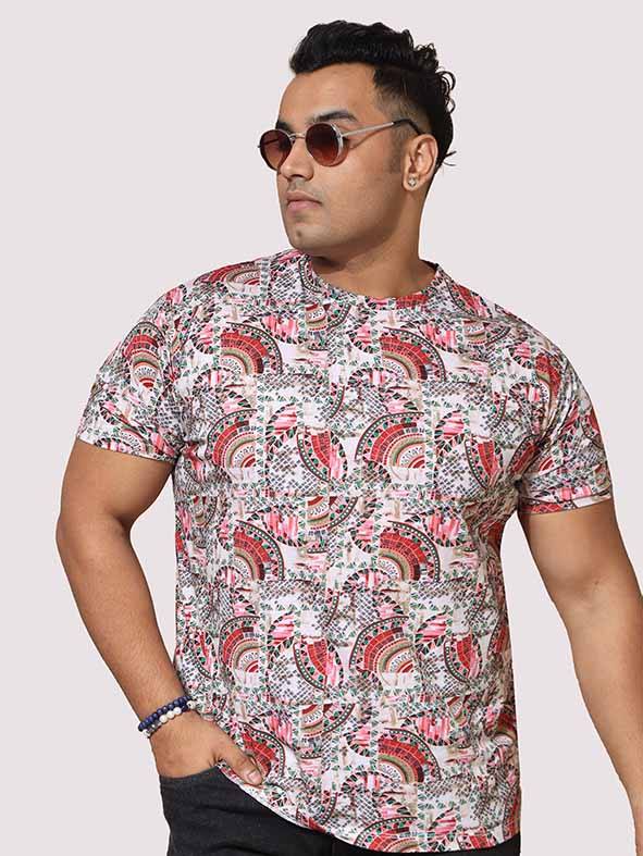 Men Plus Size Ethnic Red Digital Printed Round Neck T-Shirt - Guniaa Fashions