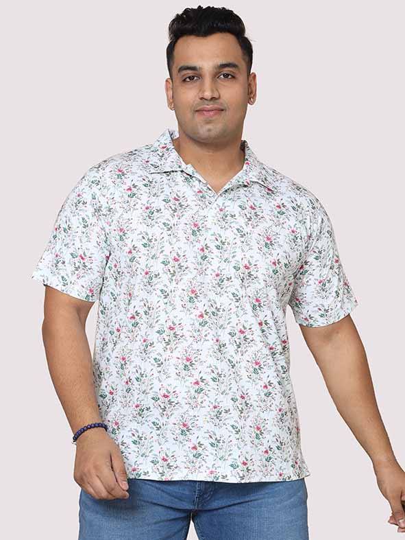 Men Plus Size Flora Bunch Digital Printed Polo Collar T-shirt - Guniaa Fashions