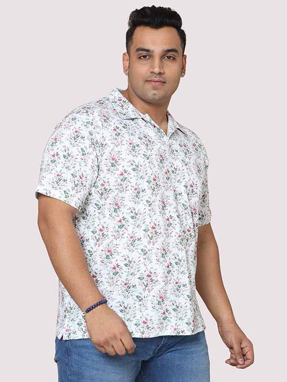 Men Plus Size Flora Bunch Digital Printed Polo Collar T-shirt - Guniaa Fashions