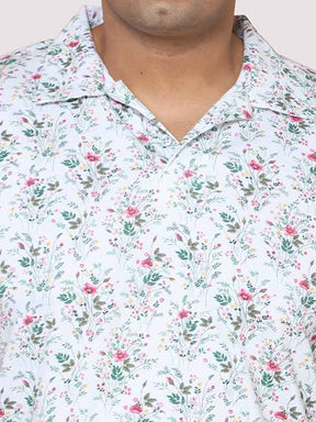 Men Plus Size Flora Bunch Digital Printed Polo Collar T-shirt - Guniaa Fashions