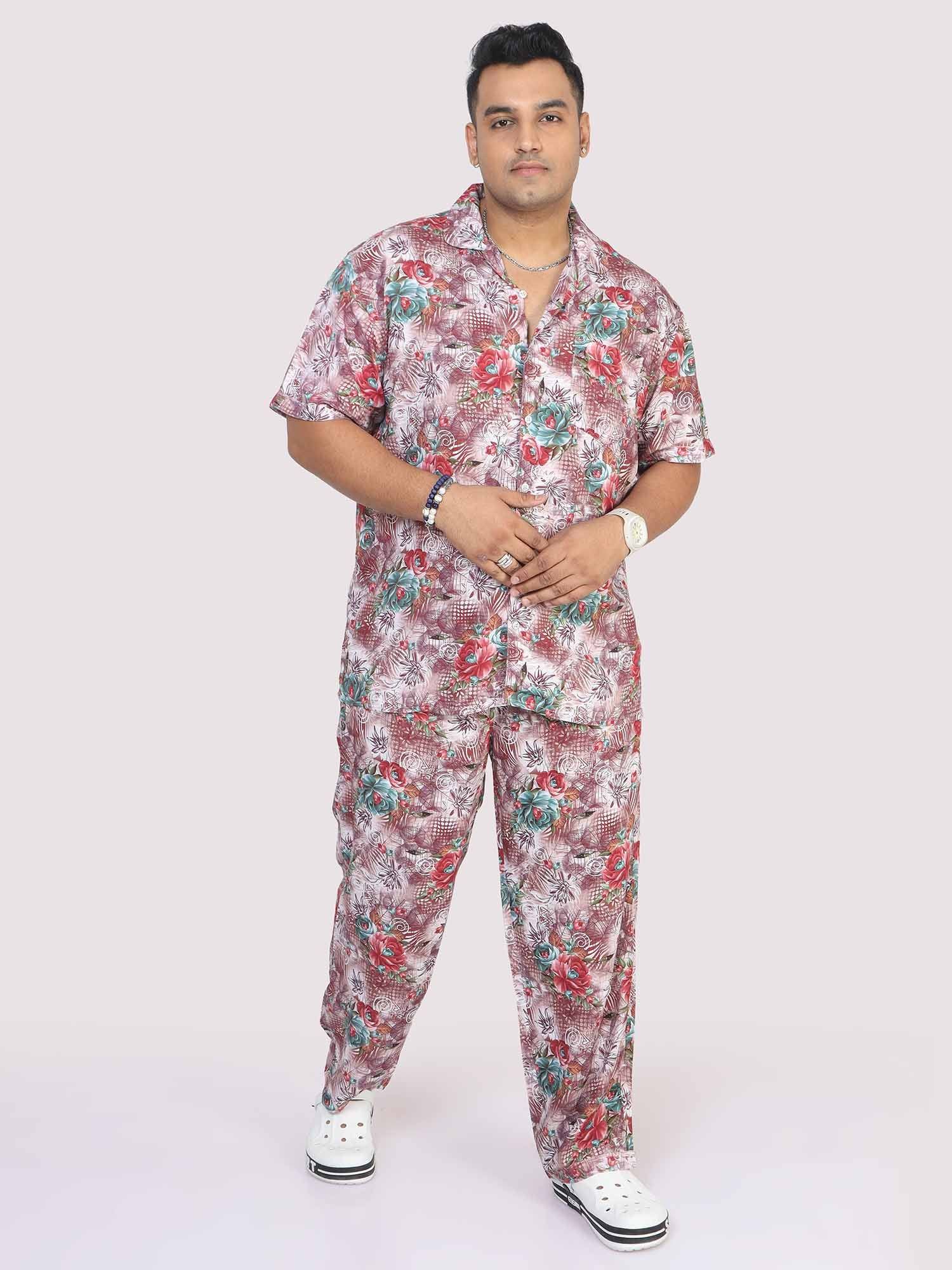 Men Plus Size Floral Abstract Printed FULL Sleeve Co-Ords - Guniaa Fashions