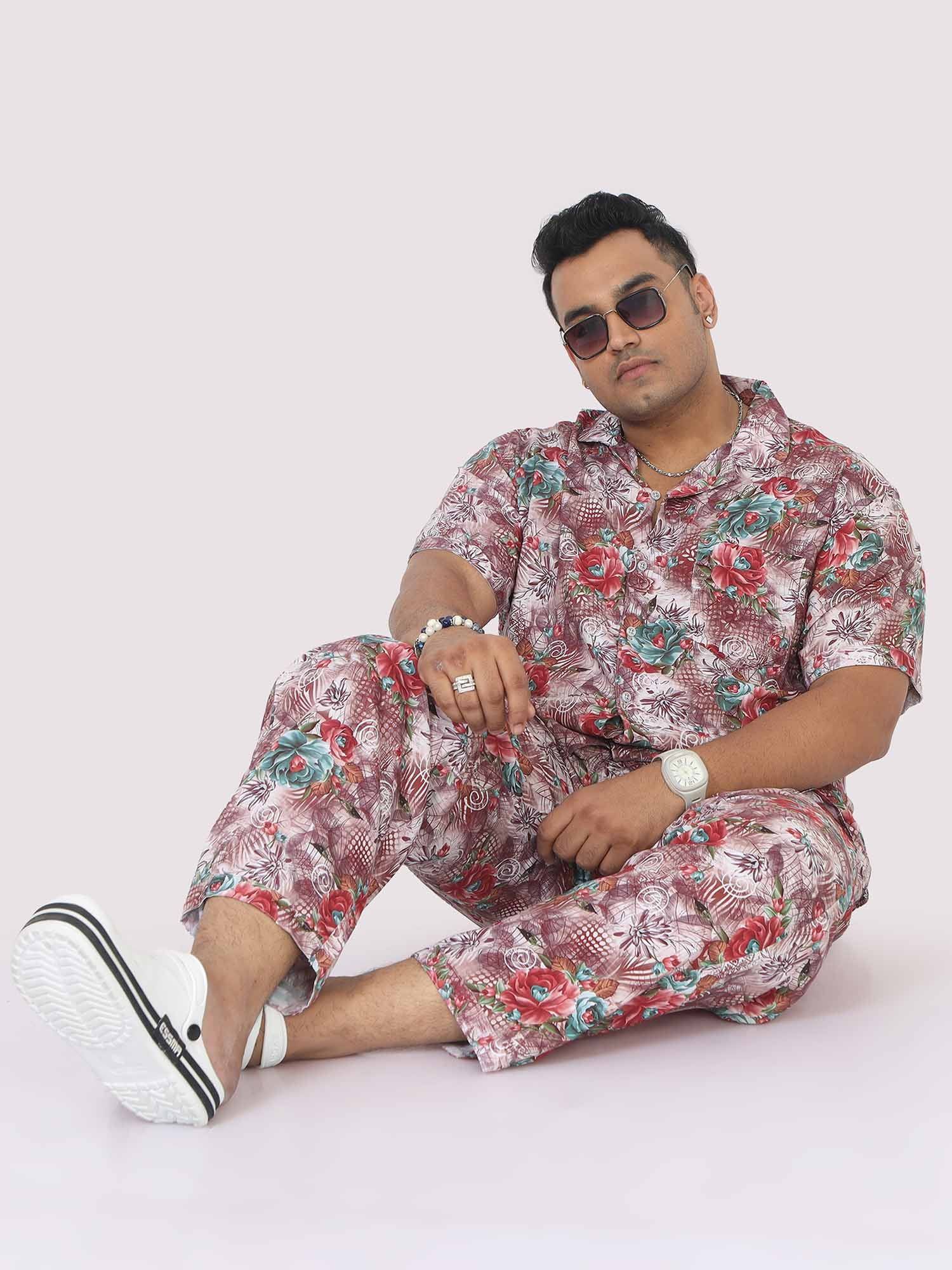 Men Plus Size Floral Abstract Printed FULL Sleeve Co-Ords - Guniaa Fashions
