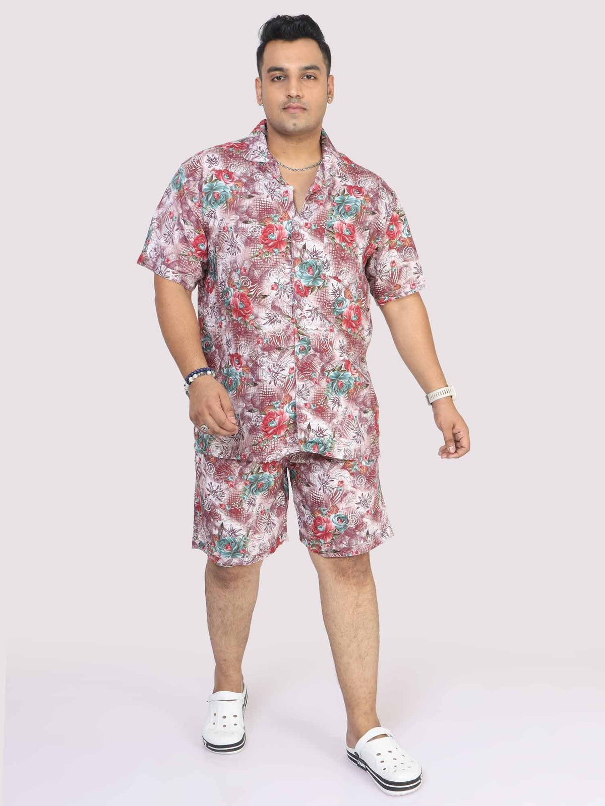 Men Plus Size Floral Abstract Printed Half Sleeve Co-Ords - Guniaa Fashions