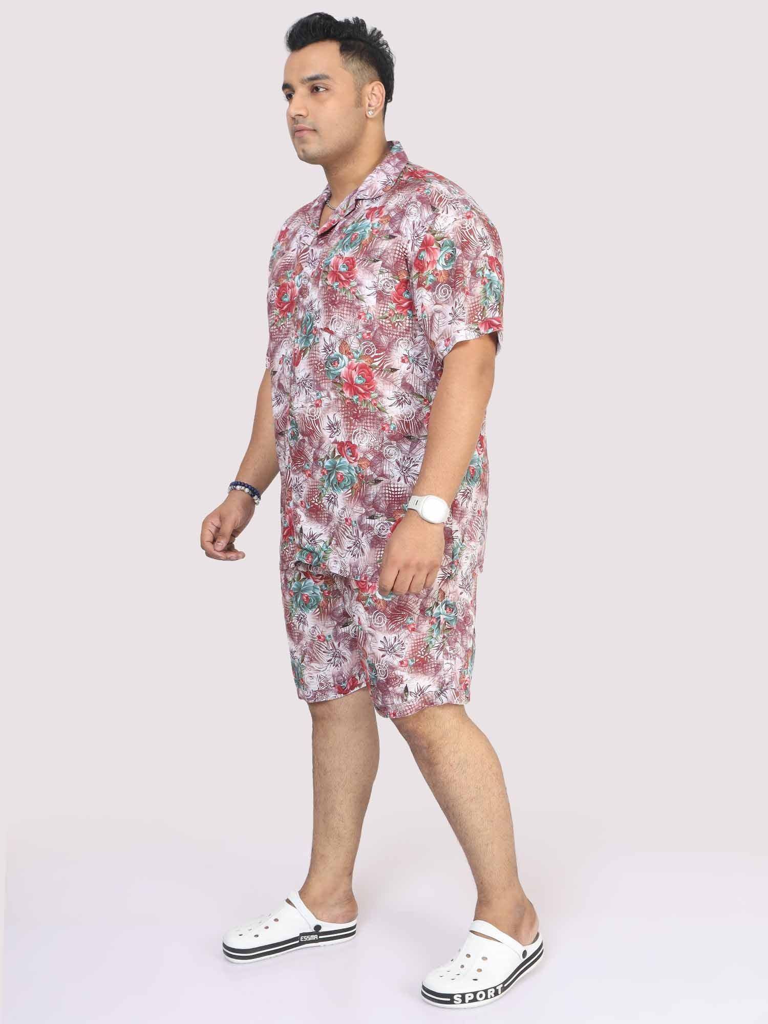 Men Plus Size Floral Abstract Printed Half Sleeve Co-Ords - Guniaa Fashions