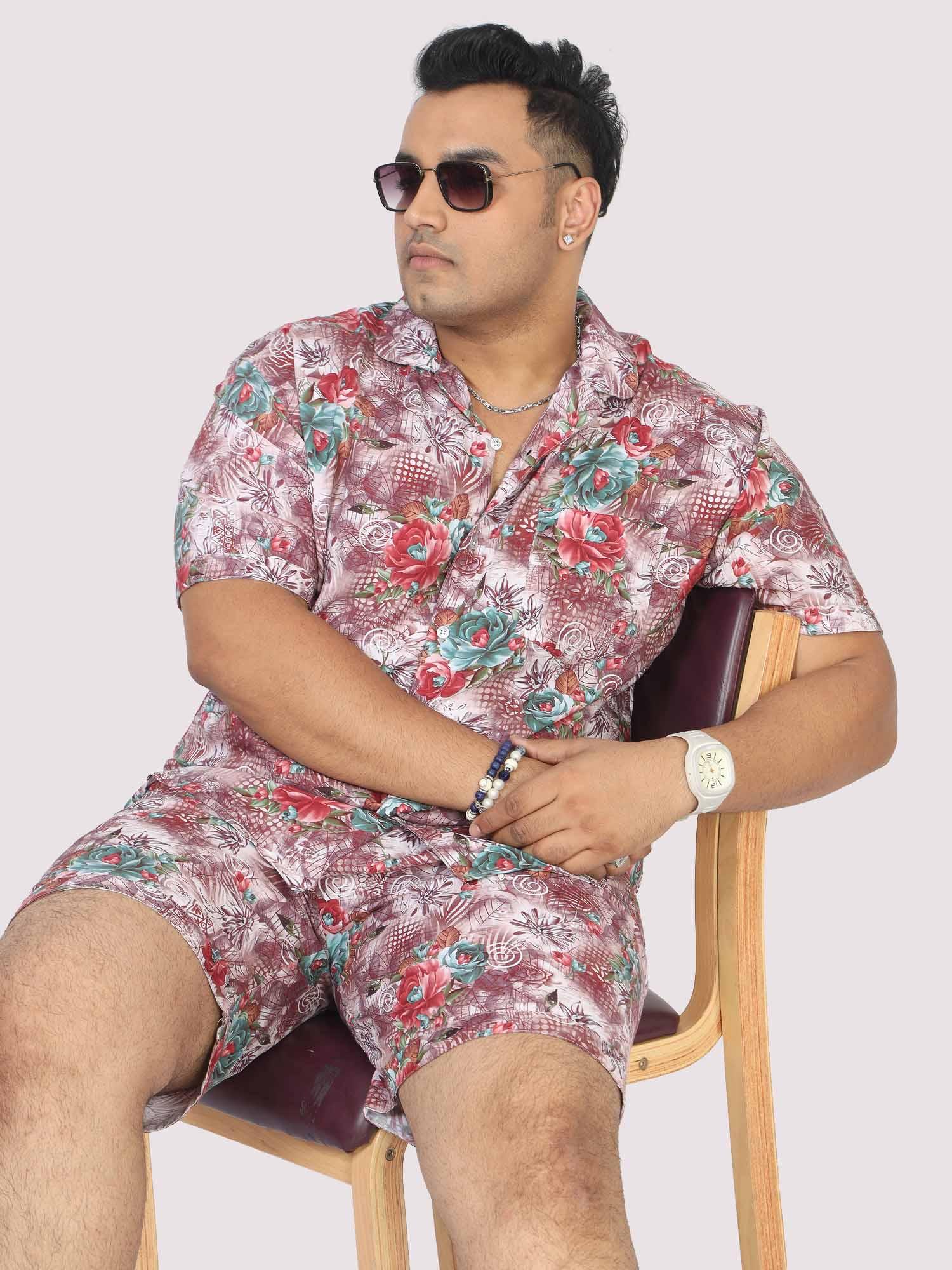 Men Plus Size Floral Abstract Printed Half Sleeve Co-Ords - Guniaa Fashions