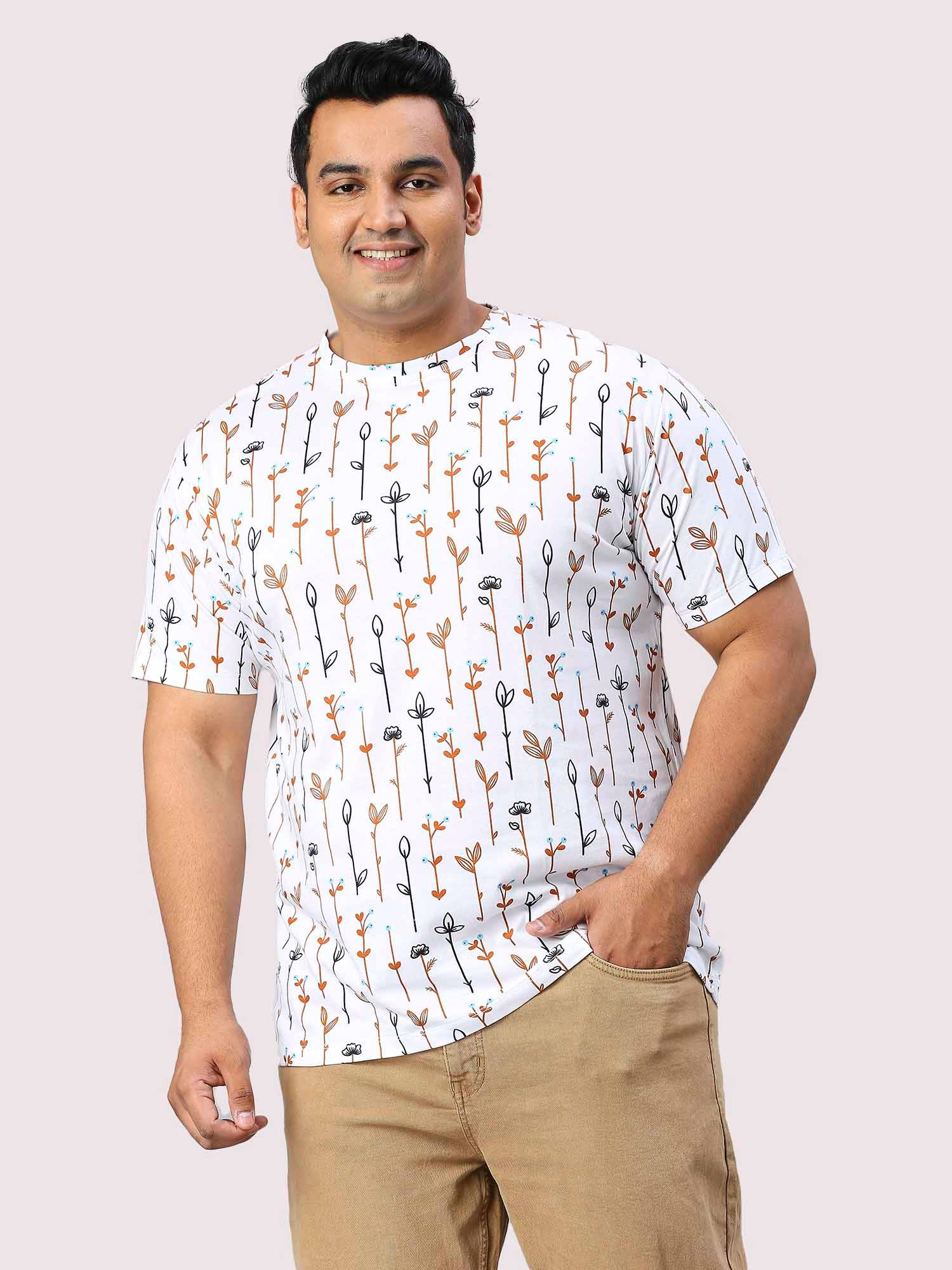 Men Plus Size Flower Digital Printed Round Neck T-shirt - Guniaa Fashions