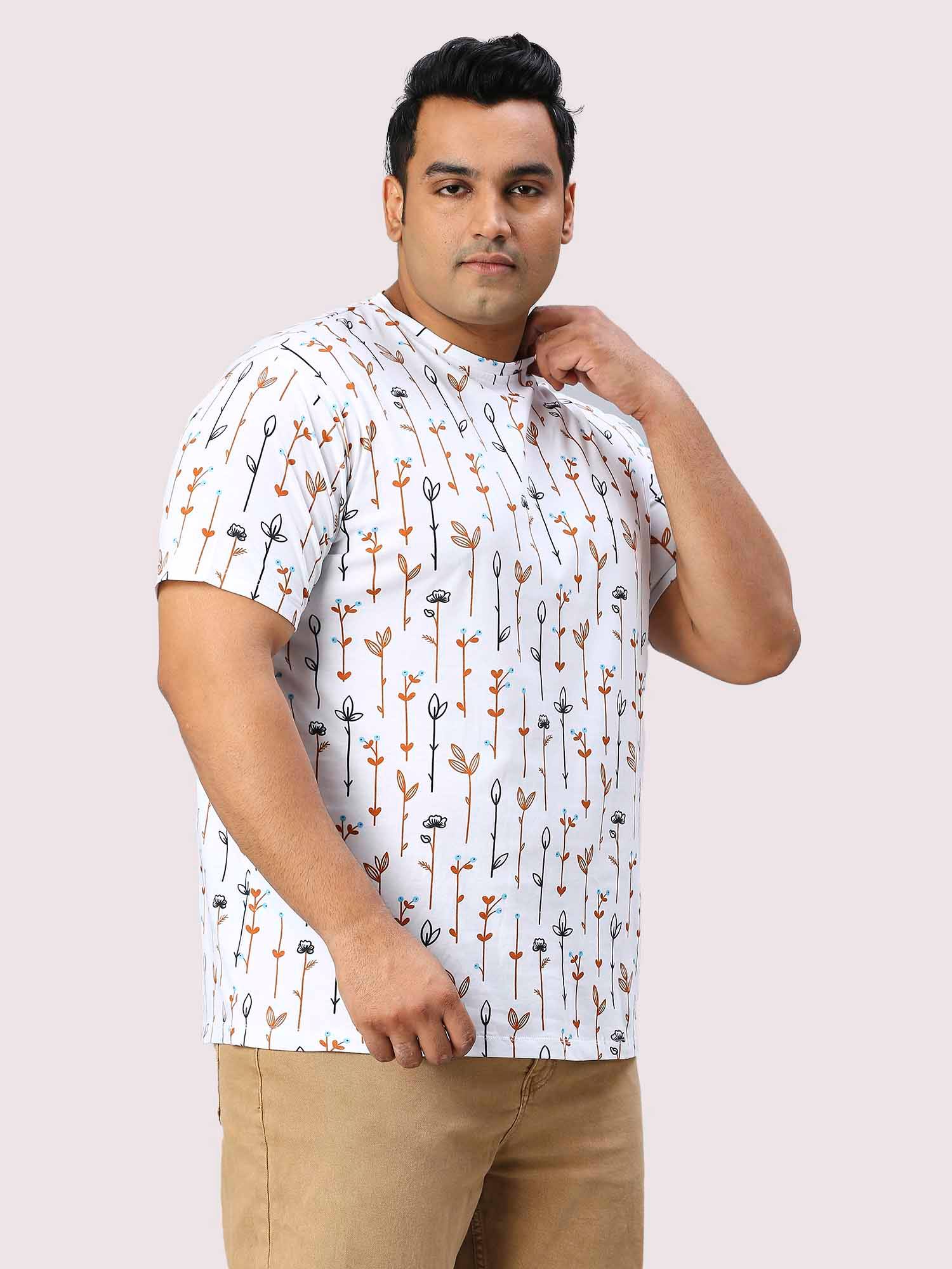 Men Plus Size Flower Digital Printed Round Neck T-shirt - Guniaa Fashions