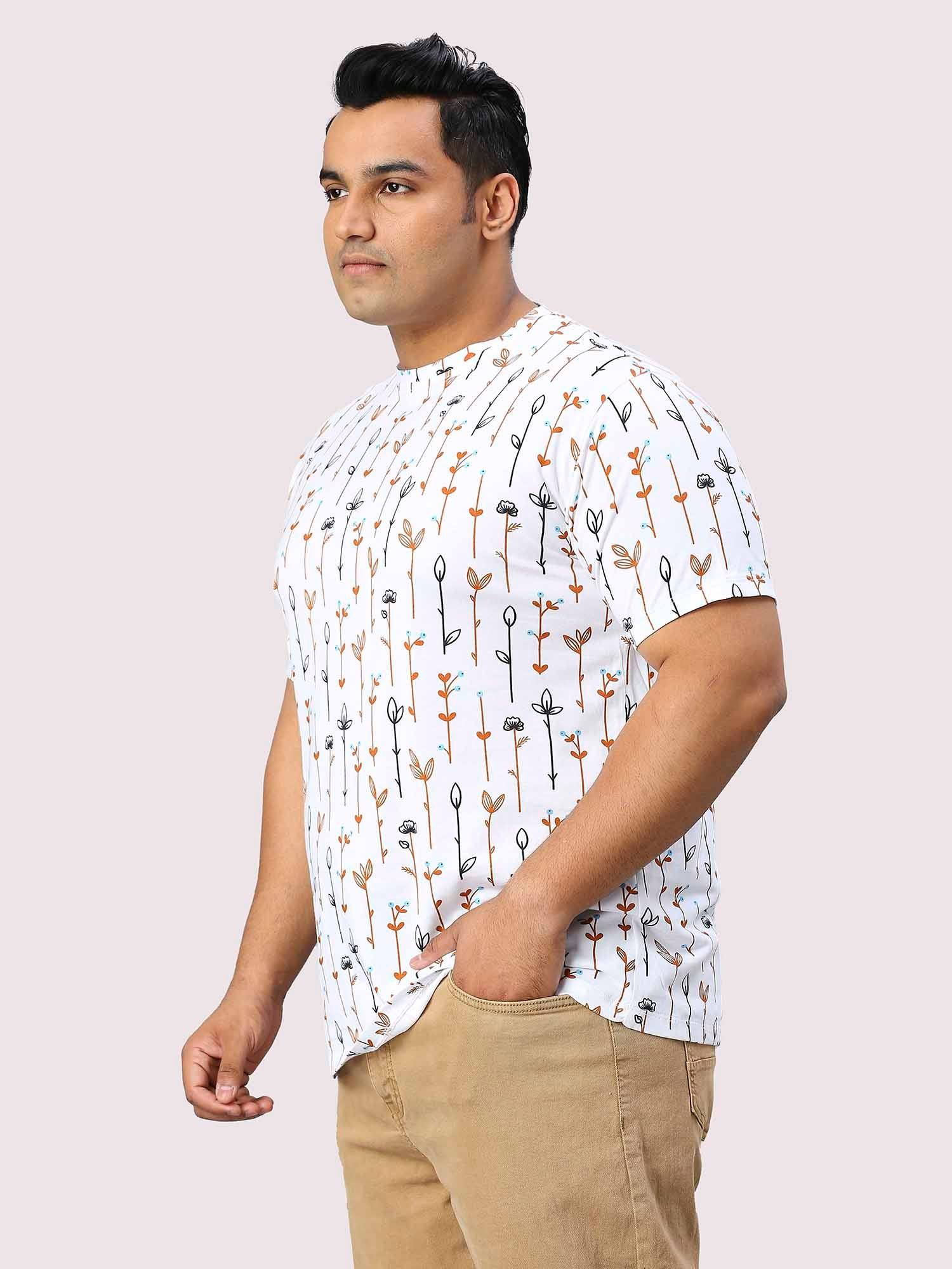 Men Plus Size Flower Digital Printed Round Neck T-shirt - Guniaa Fashions