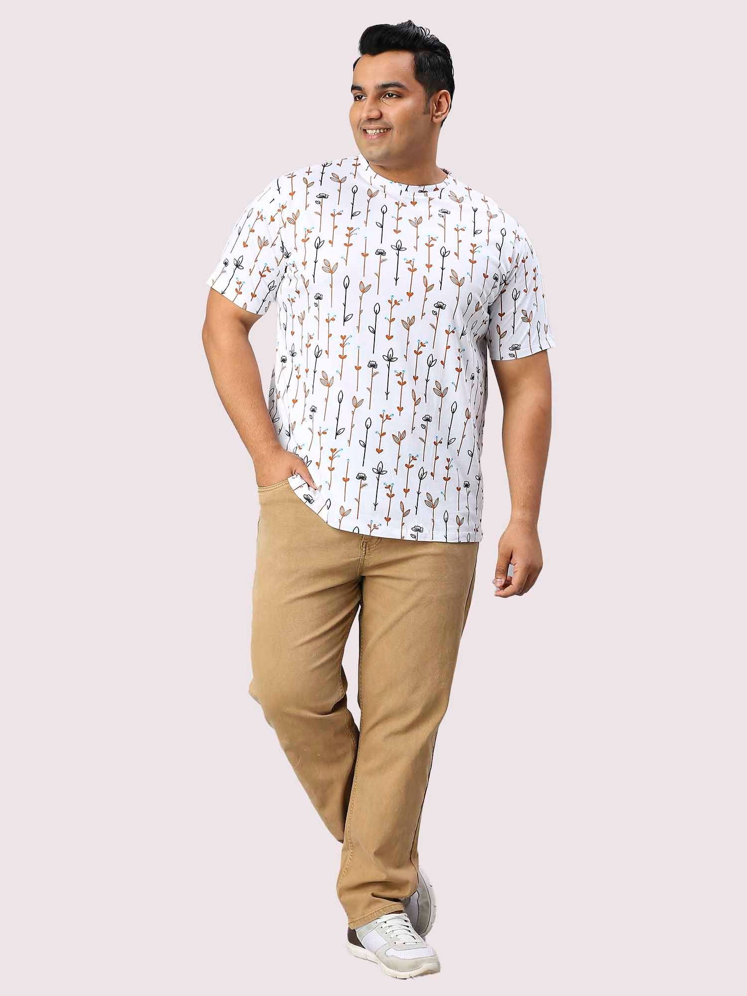 Men Plus Size Flower Digital Printed Round Neck T-shirt - Guniaa Fashions