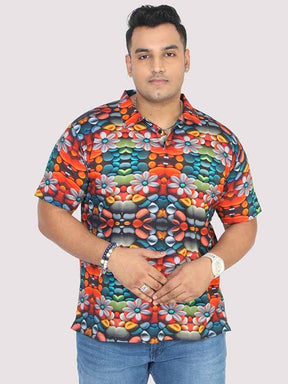 Men Plus Size Flower Mirror Digital Printed Polo Collar T-shirt - Guniaa Fashions