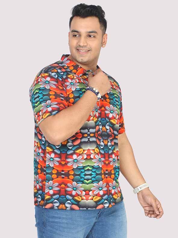 Men Plus Size Flower Mirror Digital Printed Polo Collar T-shirt - Guniaa Fashions