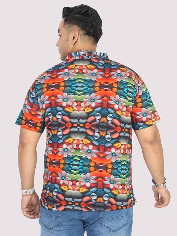 Men Plus Size Flower Mirror Digital Printed Polo Collar T-shirt - Guniaa Fashions