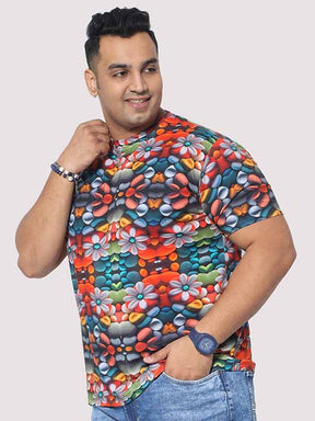 Men Plus Size Flower Mirror Digital Printed Round Neck T-Shirt - Guniaa Fashions