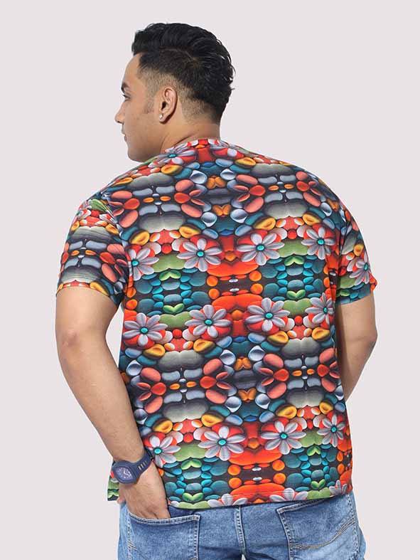 Men Plus Size Flower Mirror Digital Printed Round Neck T-Shirt - Guniaa Fashions