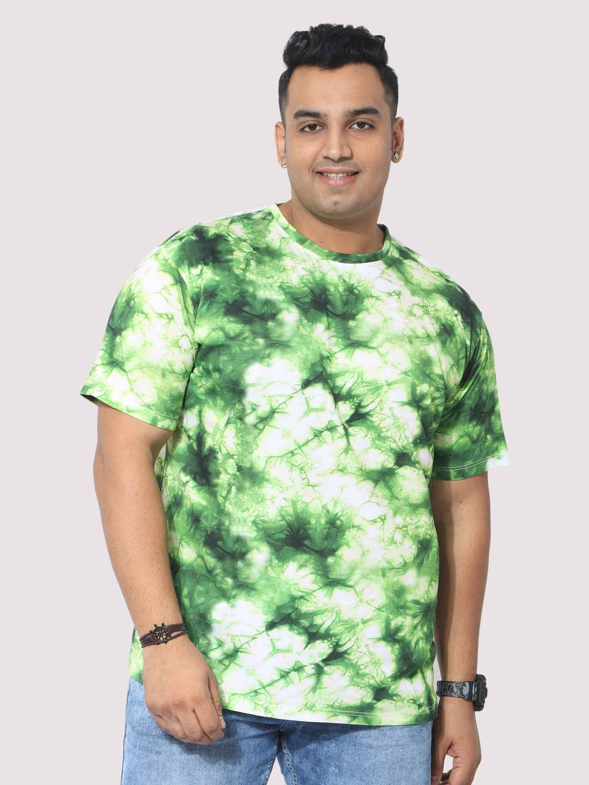 Men Plus Size Green Tie Dye Texture Digital Printed Round Neck T-Shirt - Guniaa Fashions
