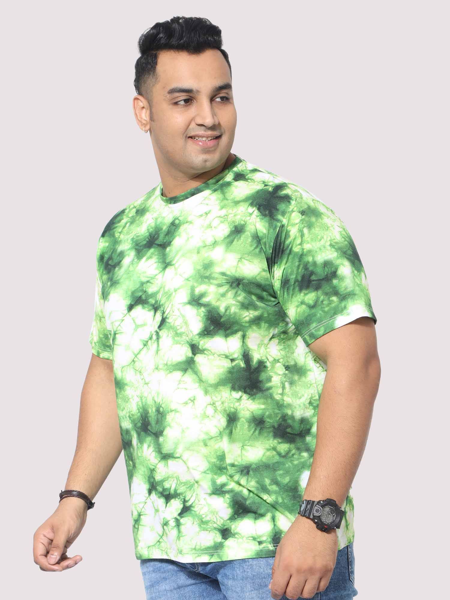 Men Plus Size Green Tie Dye Texture Digital Printed Round Neck T-Shirt - Guniaa Fashions