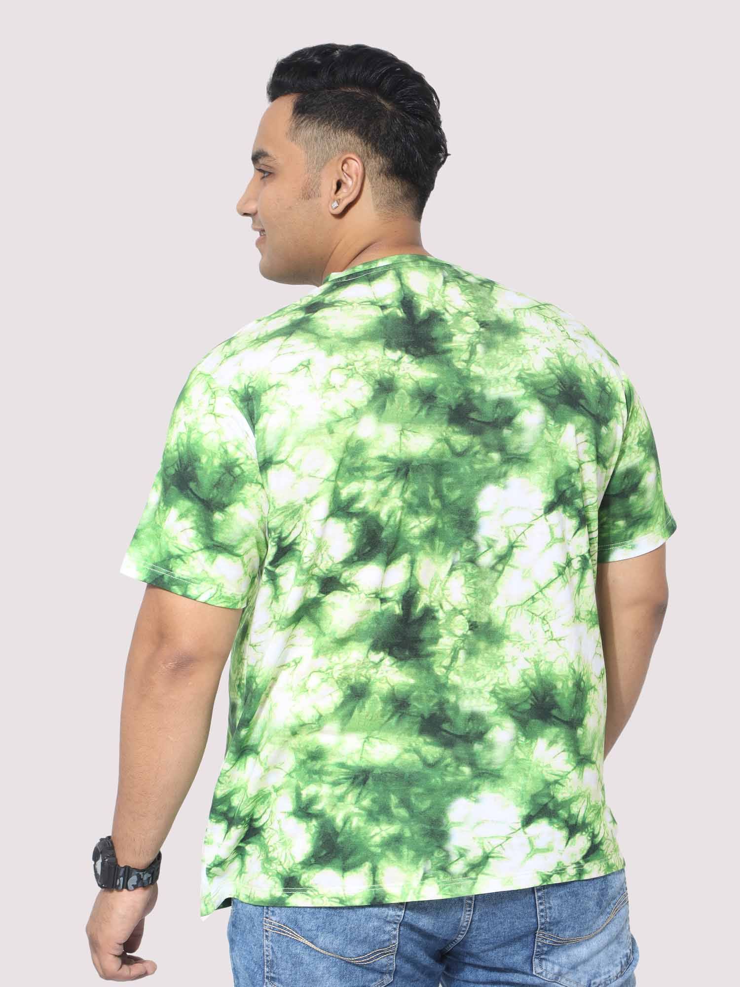 Men Plus Size Green Tie Dye Texture Digital Printed Round Neck T-Shirt - Guniaa Fashions