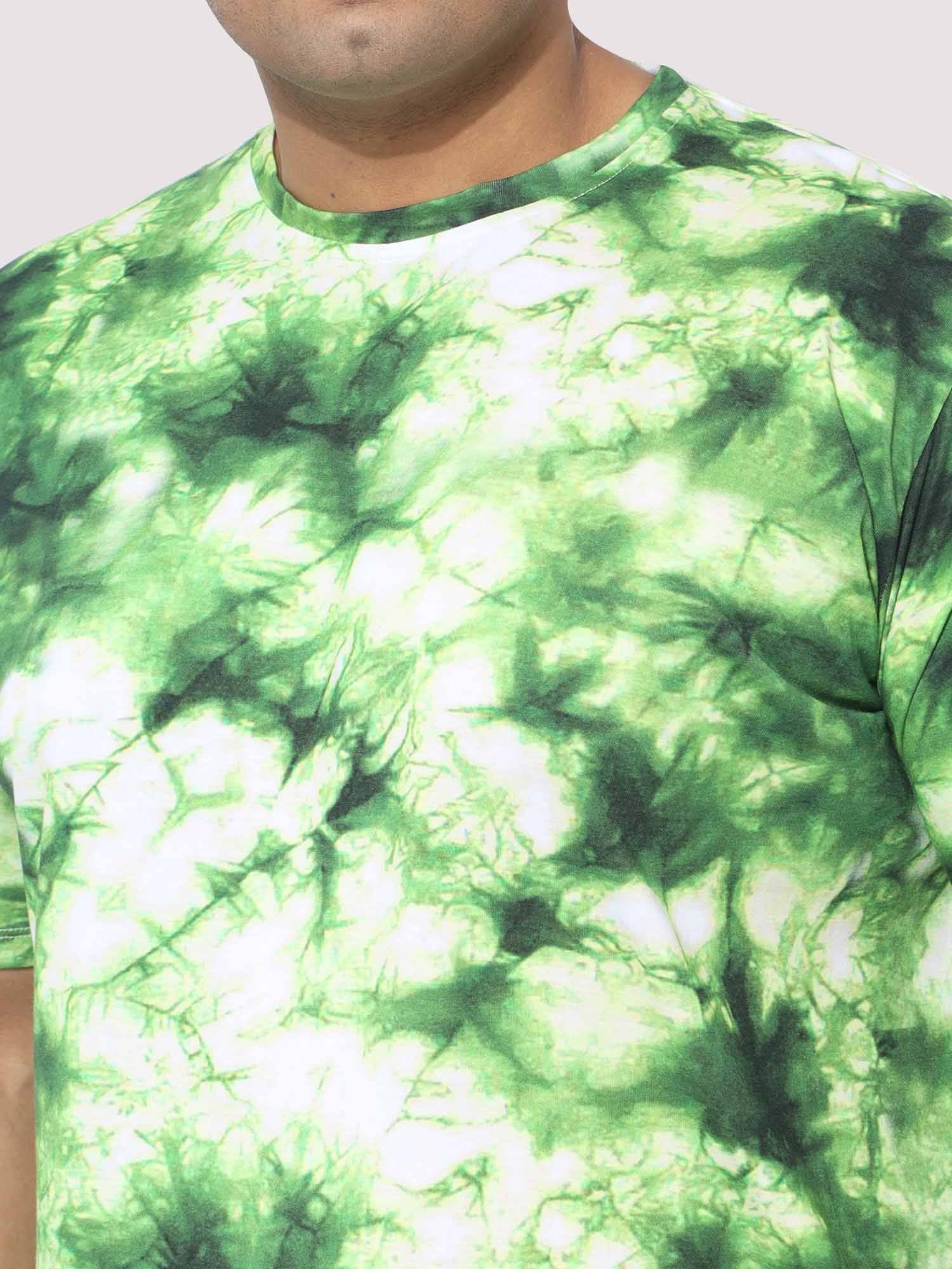 Men Plus Size Green Tie Dye Texture Digital Printed Round Neck T-Shirt - Guniaa Fashions