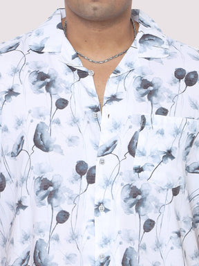 Men Plus Size Grey Blossom Printed Full Sleeve Co-Ords - Guniaa Fashions