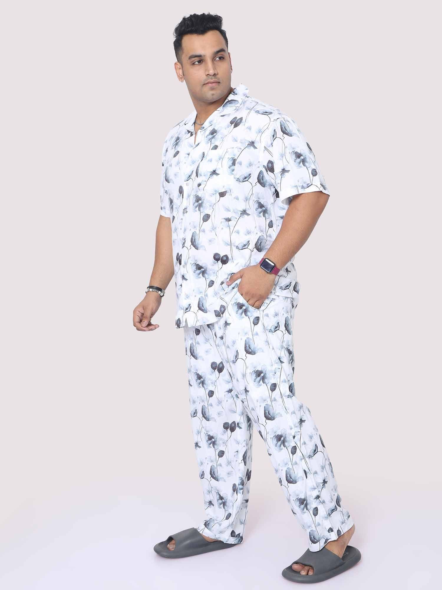 Men Plus Size Grey Blossom Printed Full Sleeve Co-Ords - Guniaa Fashions