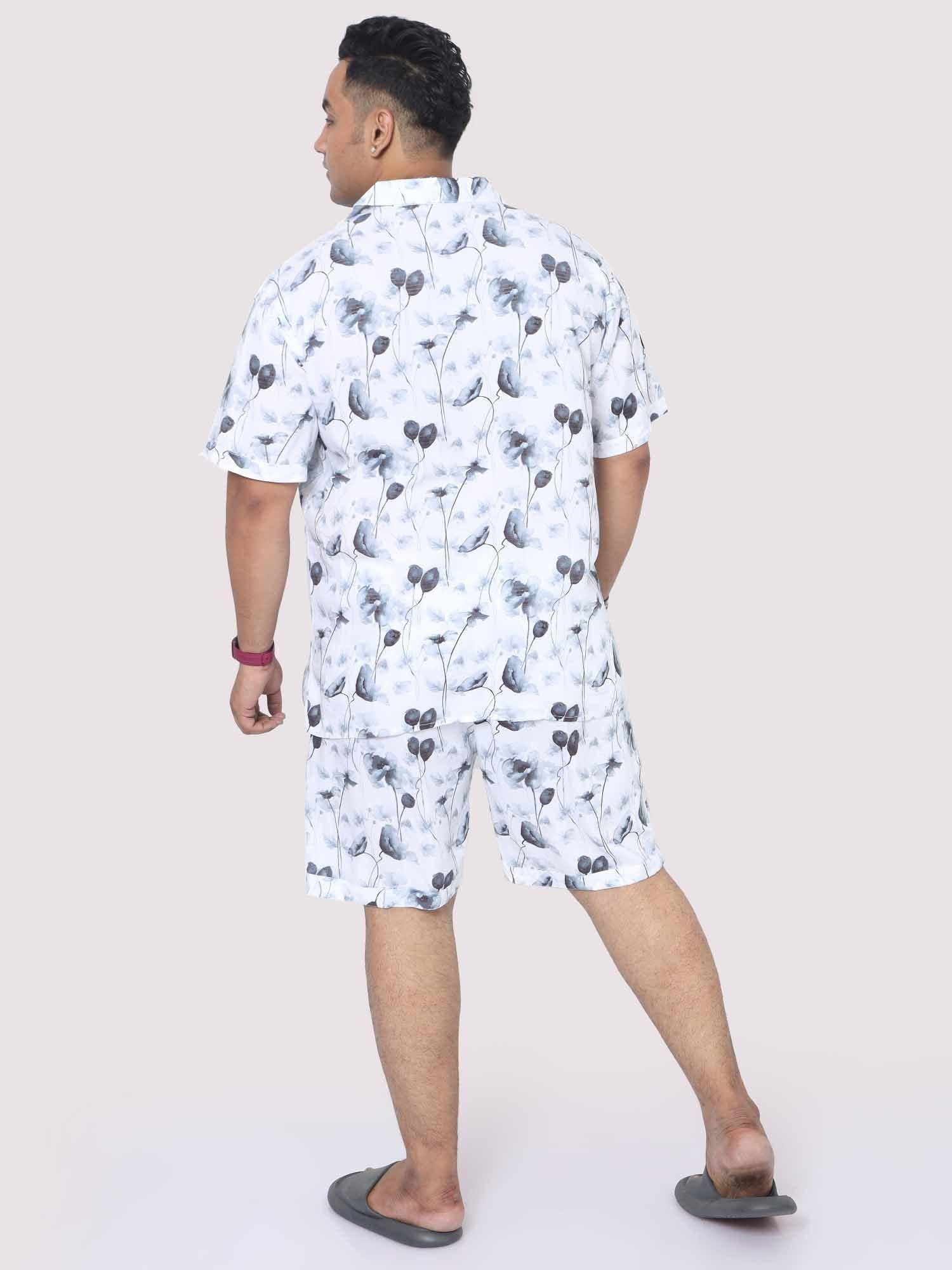 Men Plus Size Grey Blossom Printed Half Sleeve Co-Ords - Guniaa Fashions