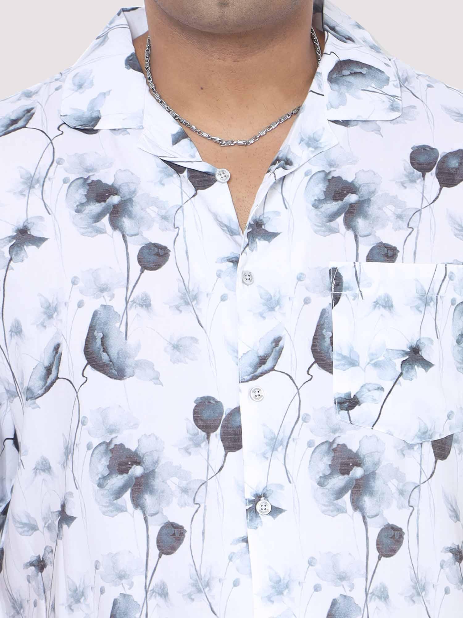 Men Plus Size Grey Blossom Printed Half Sleeve Co-Ords - Guniaa Fashions