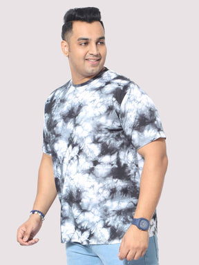 Men Plus Size Grey Tie Dye Texture Digital Printed Round Neck T-Shirt - Guniaa Fashions