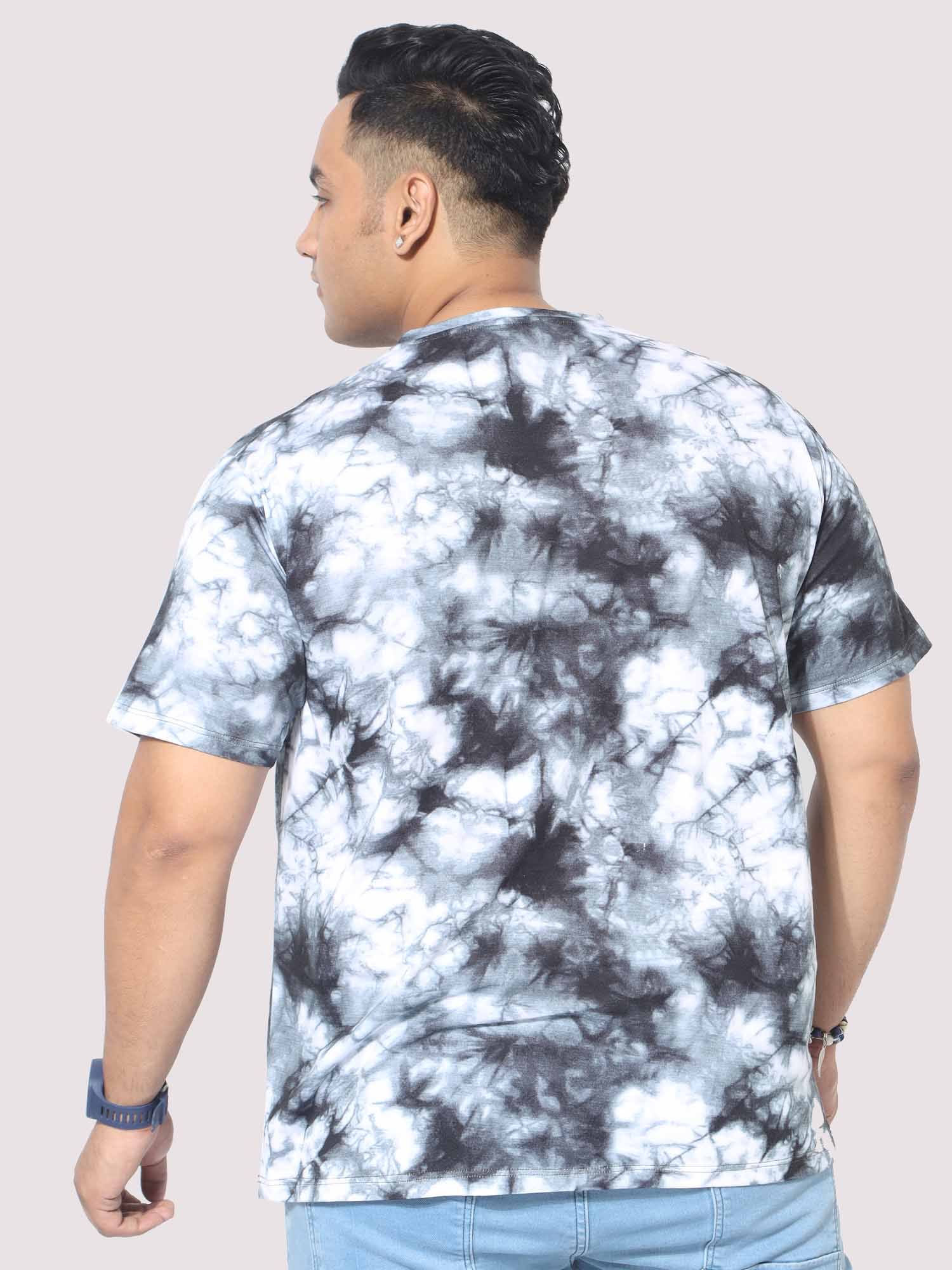 Men Plus Size Grey Tie Dye Texture Digital Printed Round Neck T-Shirt - Guniaa Fashions