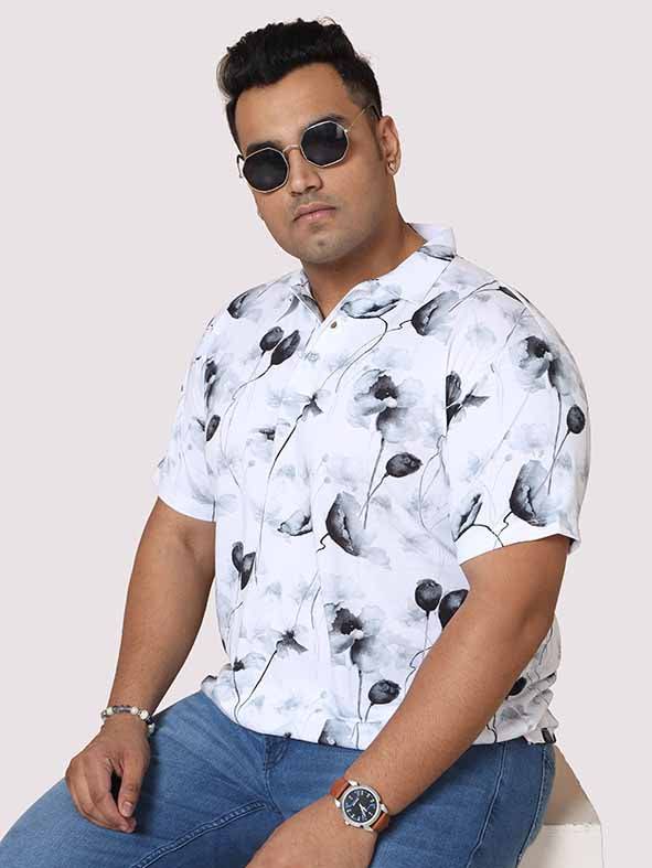 Men Plus Size Happy Flower Digital Printed Polo Collar T-shirt - Guniaa Fashions