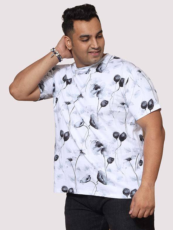 Men Plus Size Happy Flower Digital Printed Round Neck T-Shirt - Guniaa Fashions