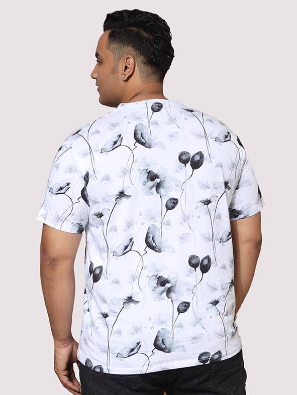 Men Plus Size Happy Flower Digital Printed Round Neck T-Shirt - Guniaa Fashions