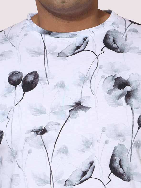 Men Plus Size Happy Flower Digital Printed Round Neck T-Shirt - Guniaa Fashions