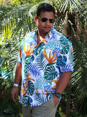 Men Plus Size Hawaiian Floral Digital Printed Half Shirt - Guniaa Fashions