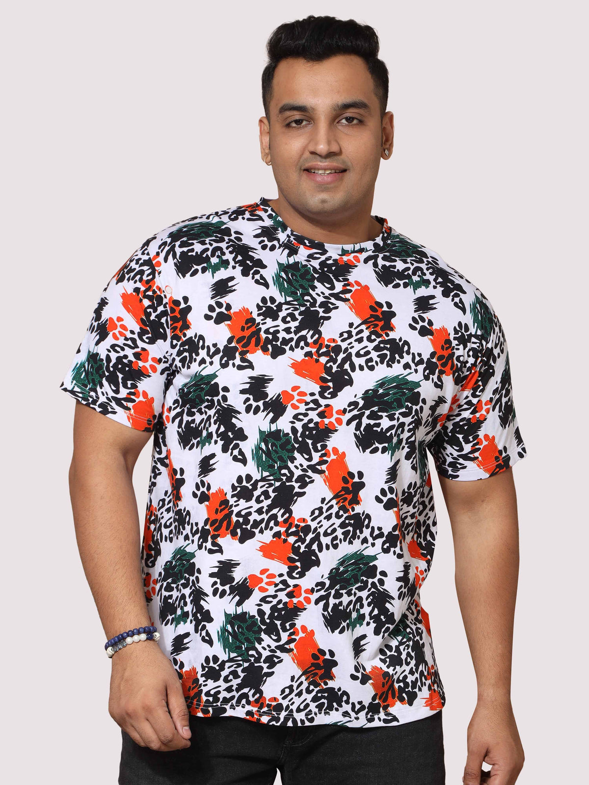 Men Plus Size Leopard Digital Printed Round Neck T-Shirt - Guniaa Fashions