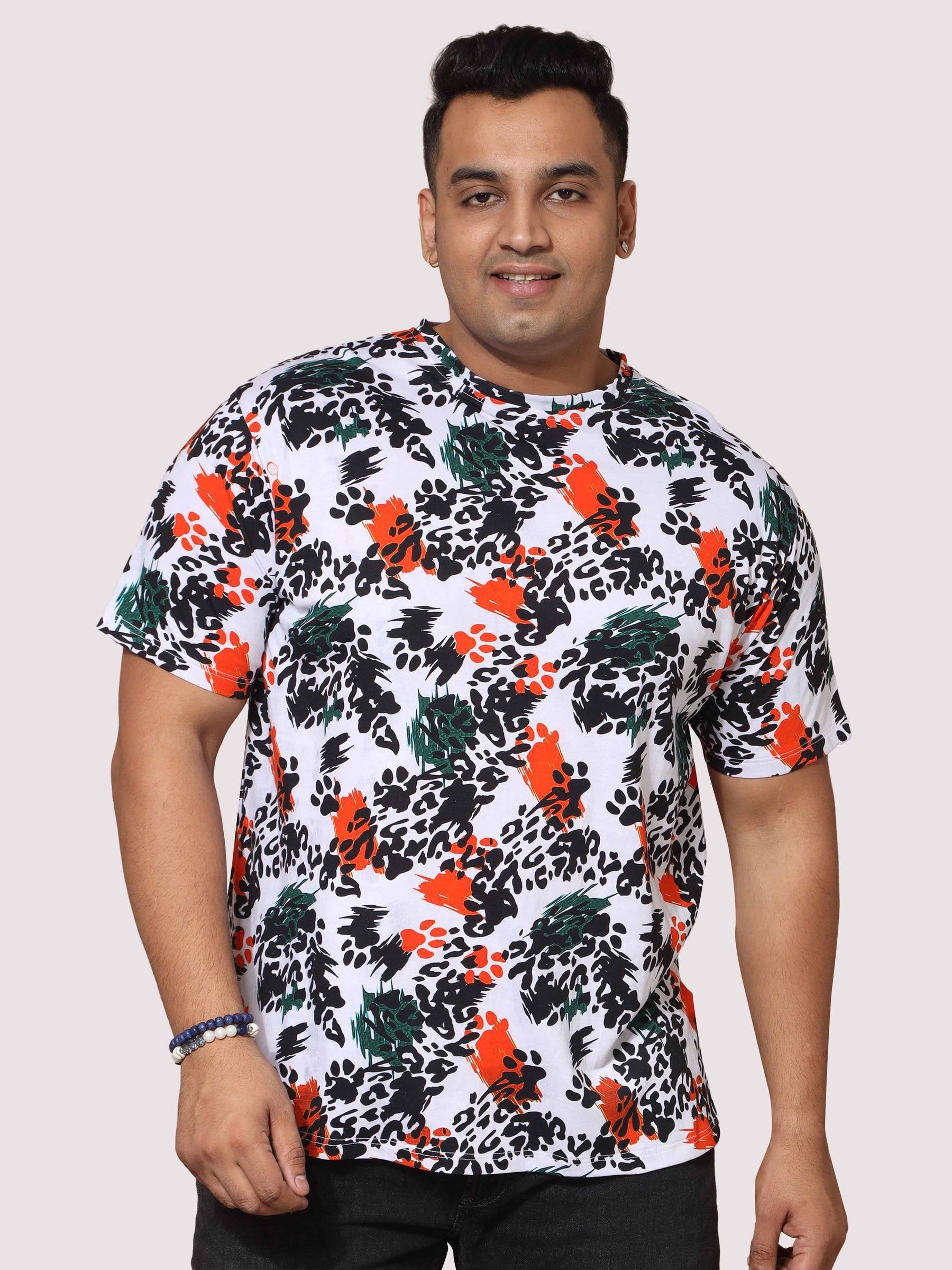 Men Plus Size Leopard Digital Printed Round Neck T-Shirt - Guniaa Fashions