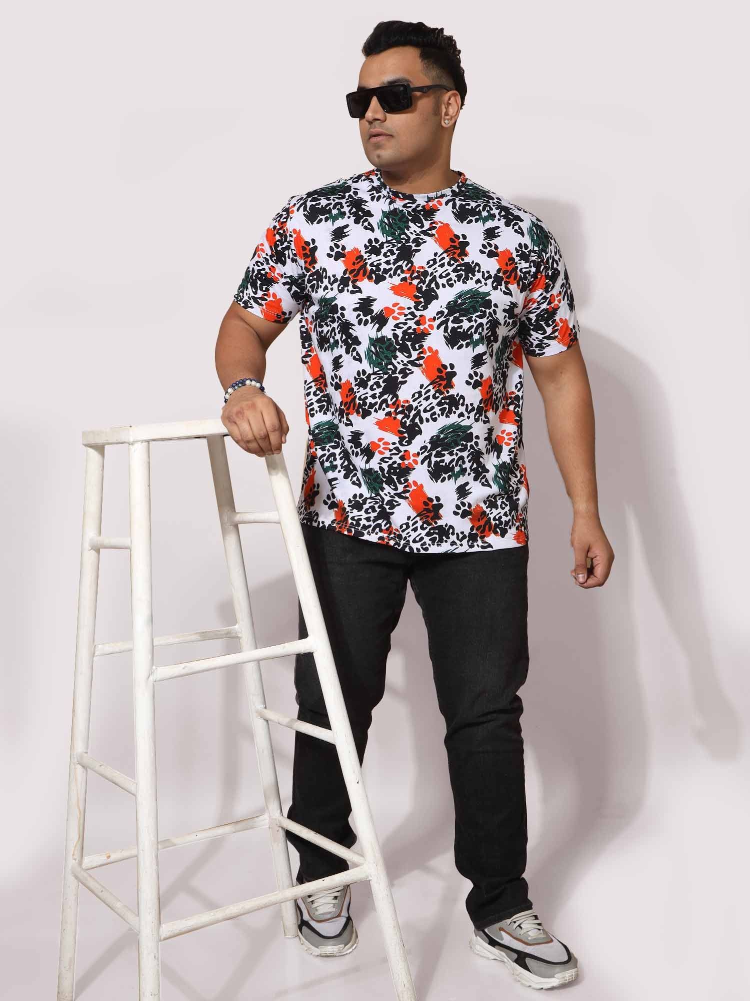 Men Plus Size Leopard Digital Printed Round Neck T-Shirt - Guniaa Fashions