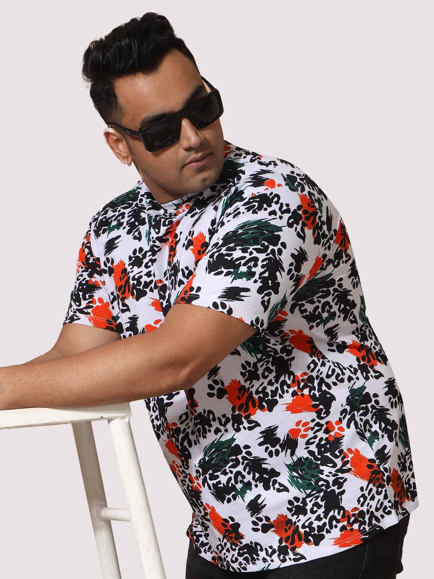 Men Plus Size Leopard Digital Printed Round Neck T-Shirt - Guniaa Fashions