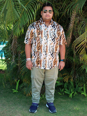 Men Plus Size Leopard Printed Digital Printed Half Shirt - Guniaa Fashions