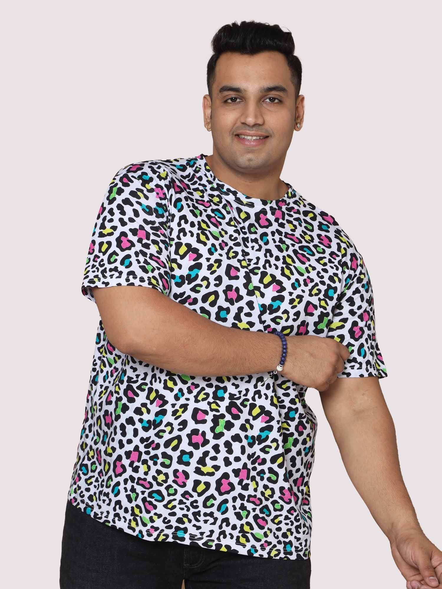 Men Plus Size Leopard Skin Pattern Digital Printed Round Neck T-Shirt - Guniaa Fashions