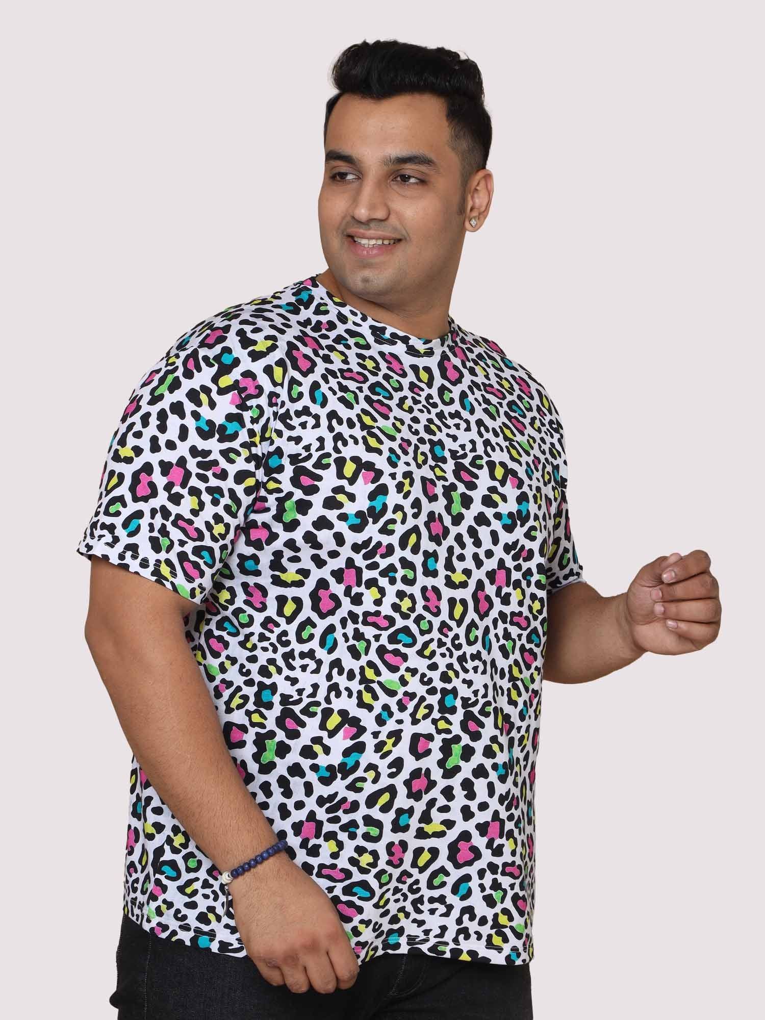 Men Plus Size Leopard Skin Pattern Digital Printed Round Neck T-Shirt - Guniaa Fashions