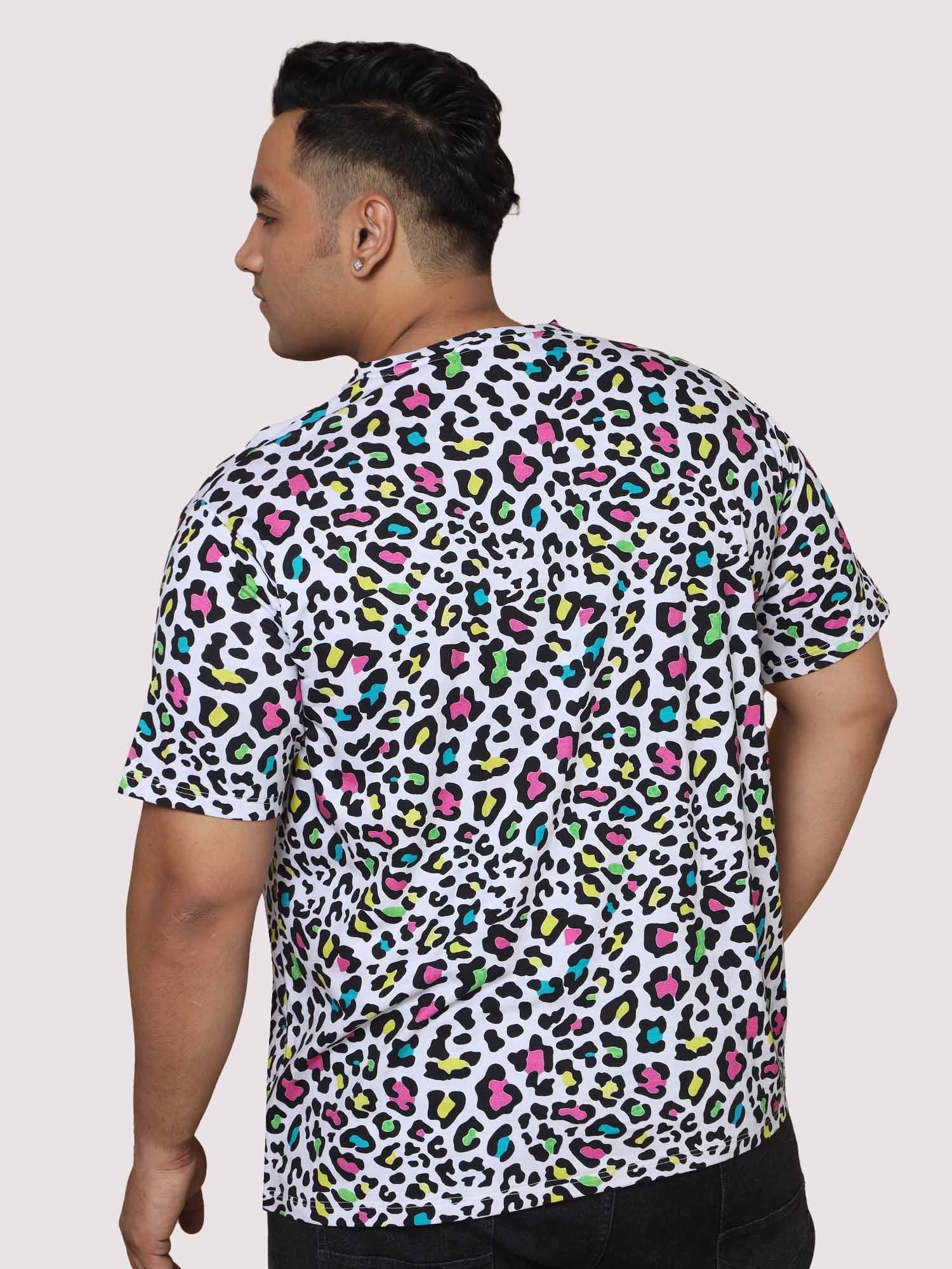 Men Plus Size Leopard Skin Pattern Digital Printed Round Neck T-Shirt - Guniaa Fashions