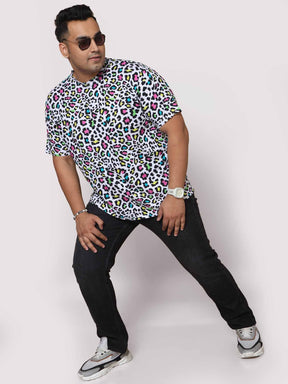 Men Plus Size Leopard Skin Pattern Digital Printed Round Neck T-Shirt - Guniaa Fashions
