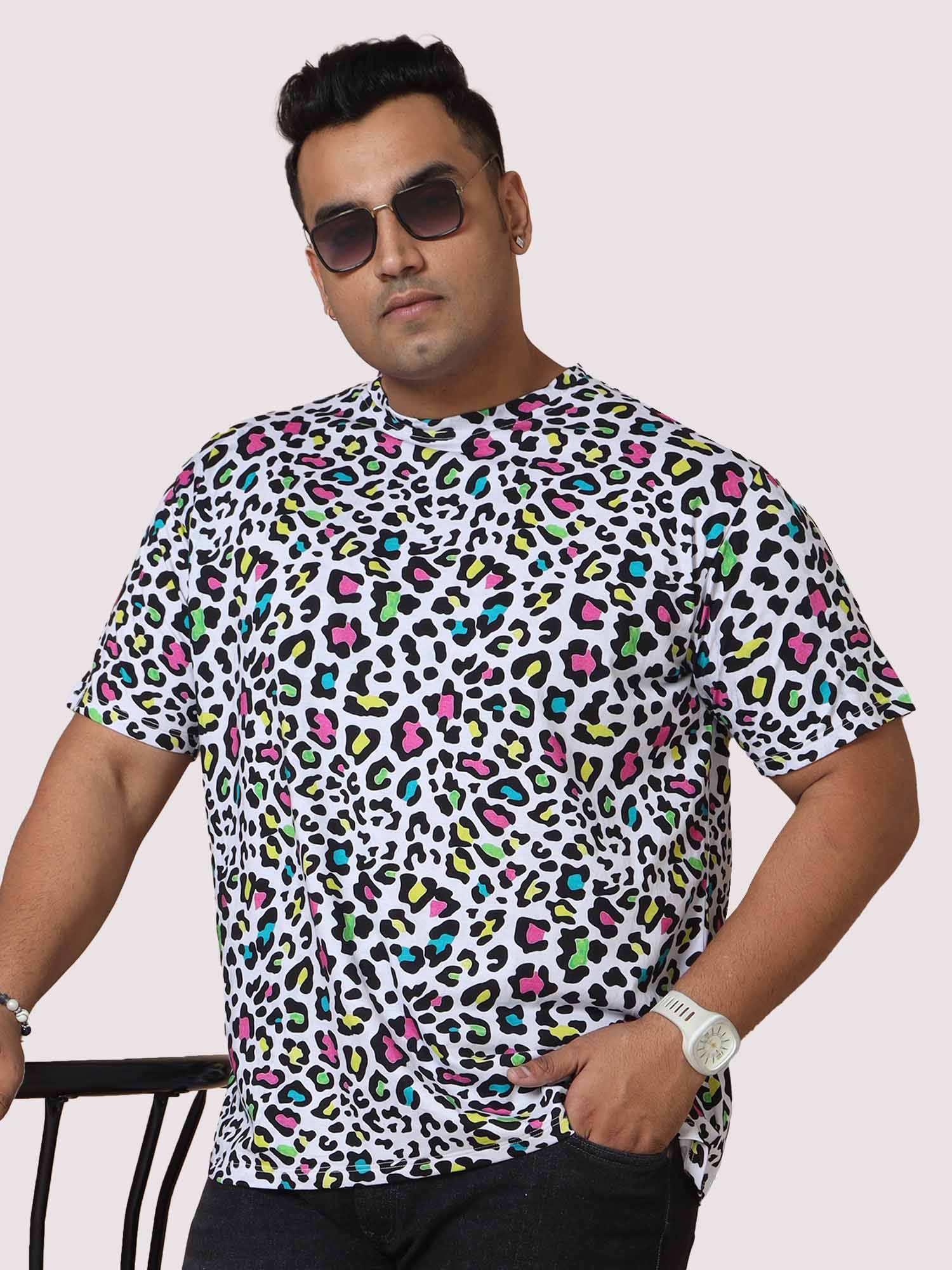 Men Plus Size Leopard Skin Pattern Digital Printed Round Neck T-Shirt - Guniaa Fashions