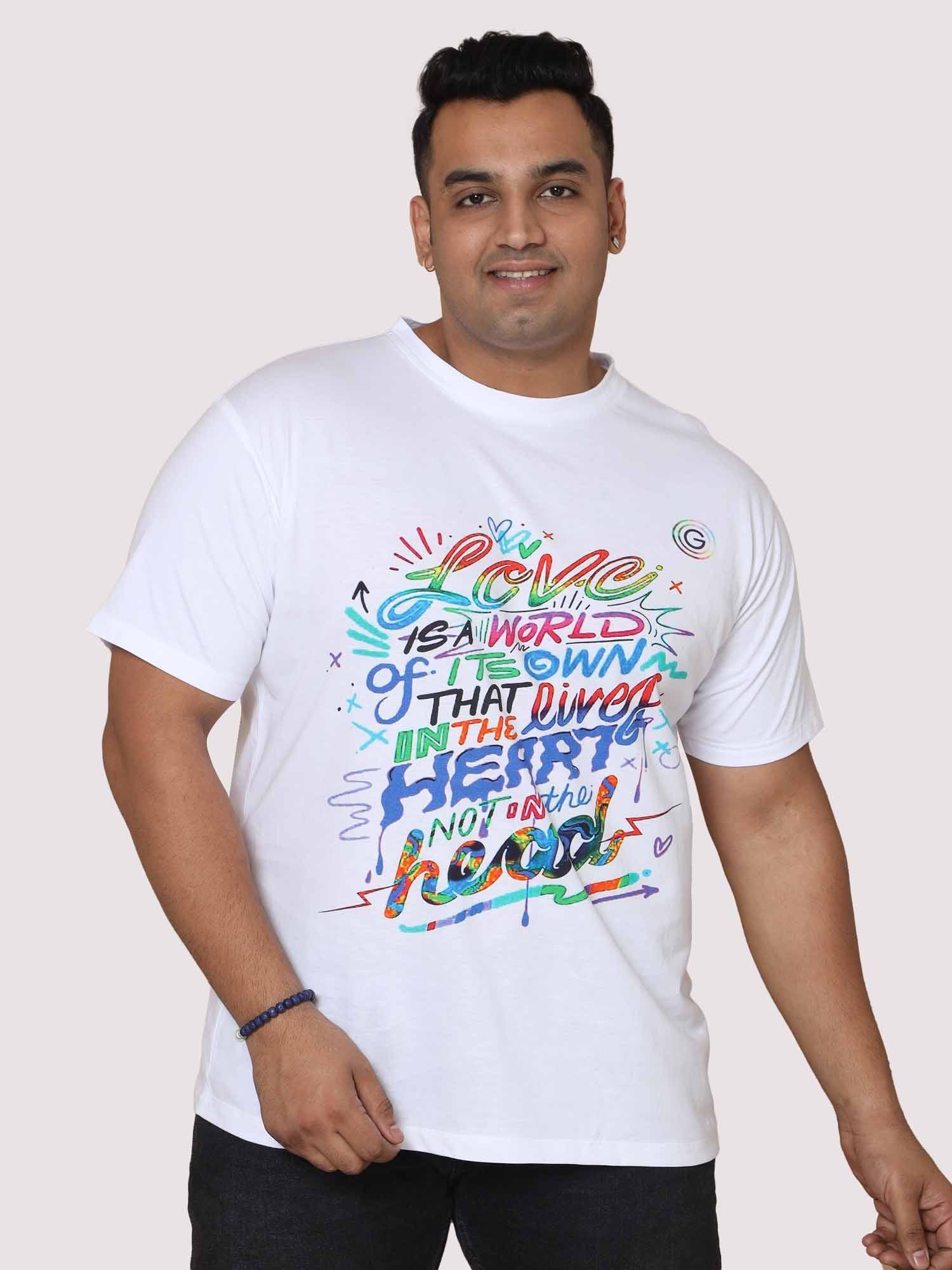 Men Plus Size Love Is a World Digital Printed Round Neck T-Shirt - Guniaa Fashions