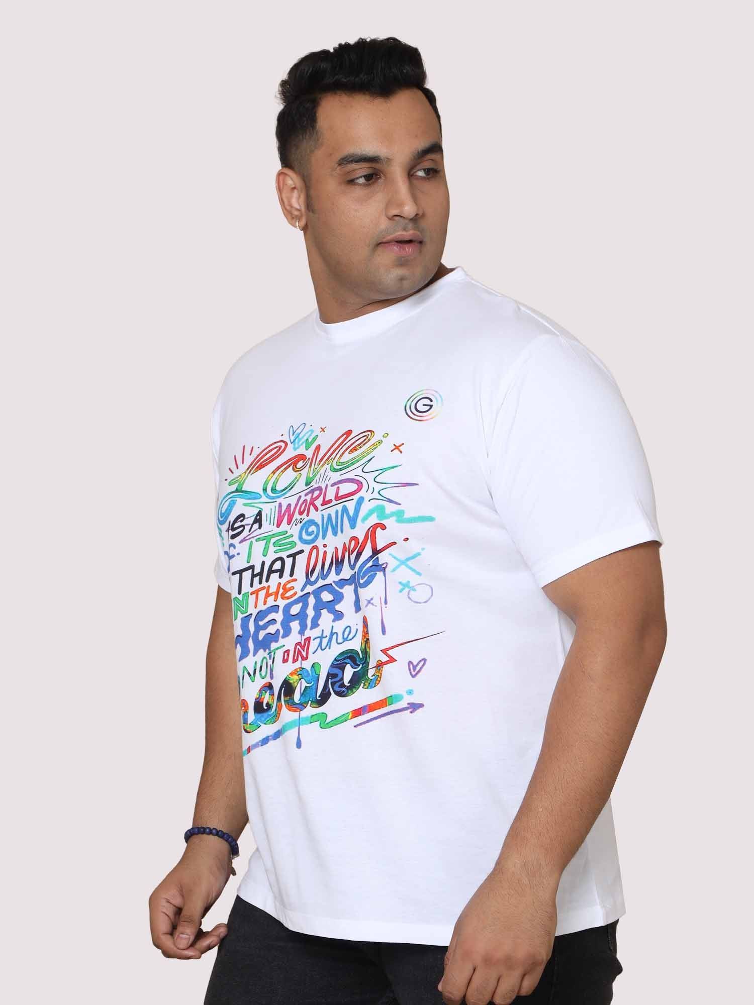 Men Plus Size Love Is a World Digital Printed Round Neck T-Shirt - Guniaa Fashions