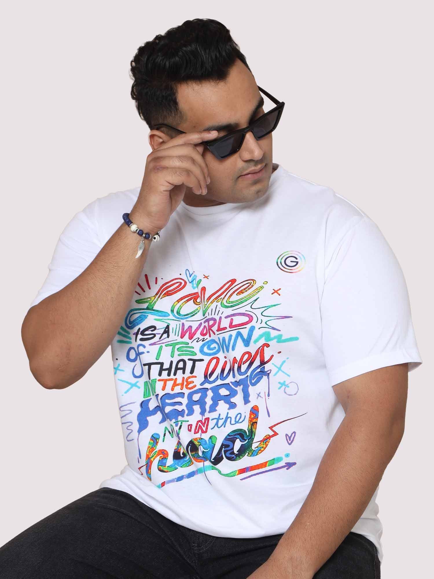 Men Plus Size Love Is a World Digital Printed Round Neck T-Shirt - Guniaa Fashions