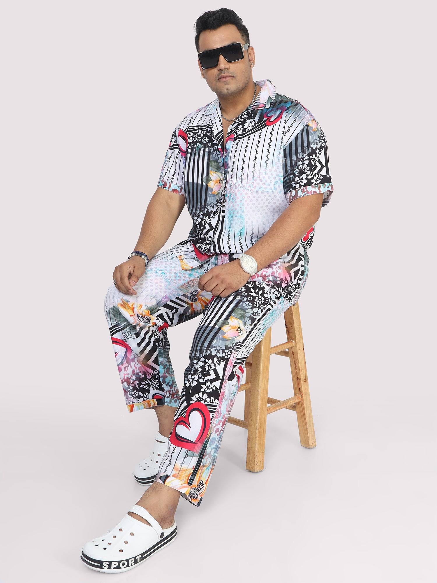 Men Plus Size Love on Geometric Printed Full Sleeve Co-Ords - Guniaa Fashions