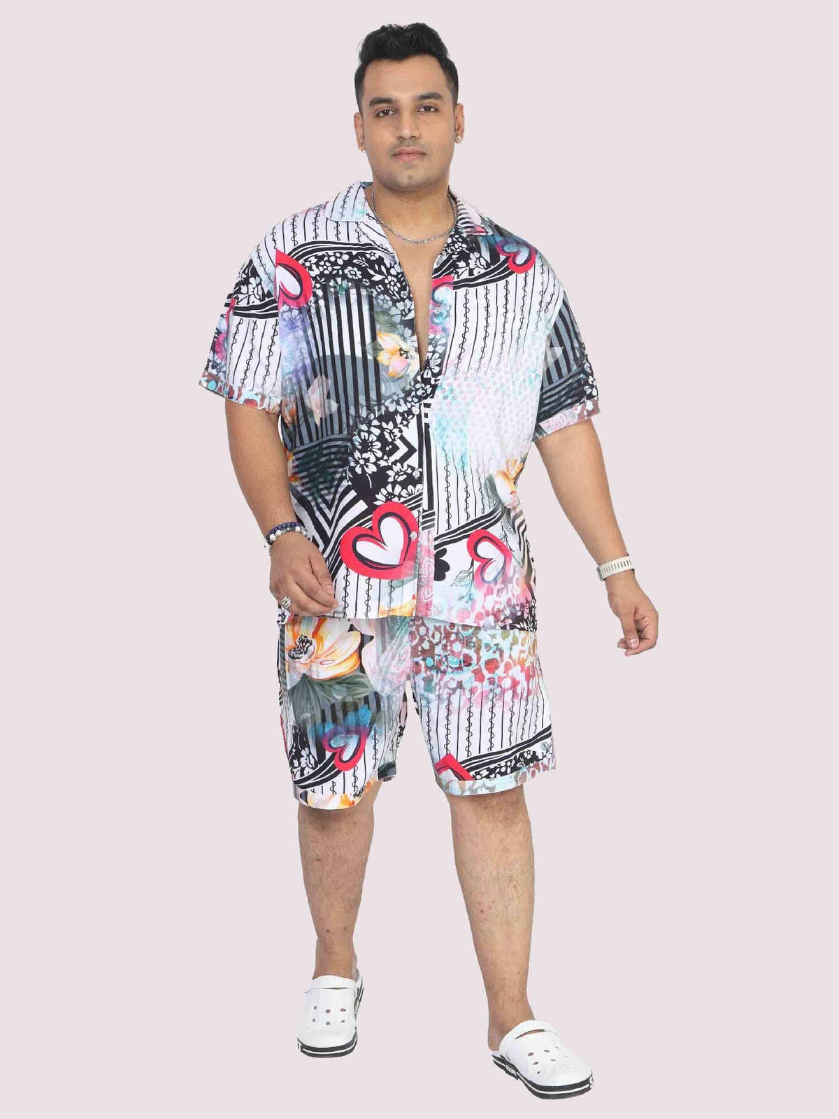 Men Plus Size Love on Geometric Printed Half Sleeve Co-Ords - Guniaa Fashions